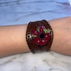 Women's Leather Bracelet with 3-D Flower